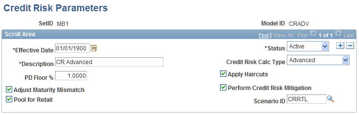 Credit Risk Parameters page