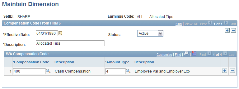 Compensation Earnings Map setup page