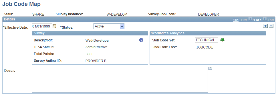 Job Code Map setup page