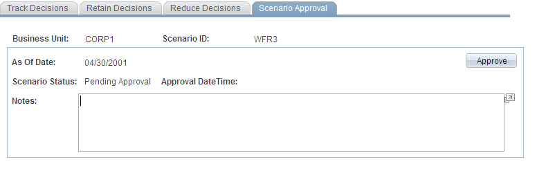 Retention Scenario Approval - Scenario Approval page