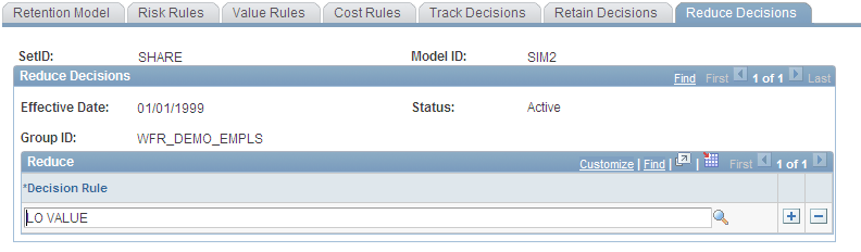 Retention Model - Reduce Decisions page