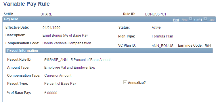 Variable Pay Rule page