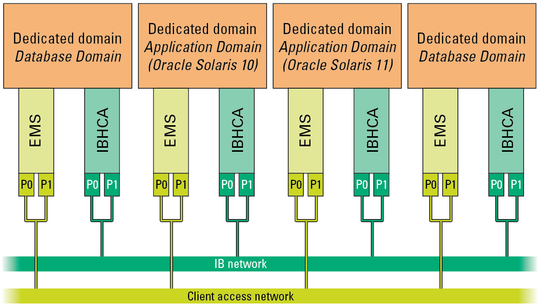 image:Graphic showing the standard dedicated domains connecting to the 10GbE and IB networks.