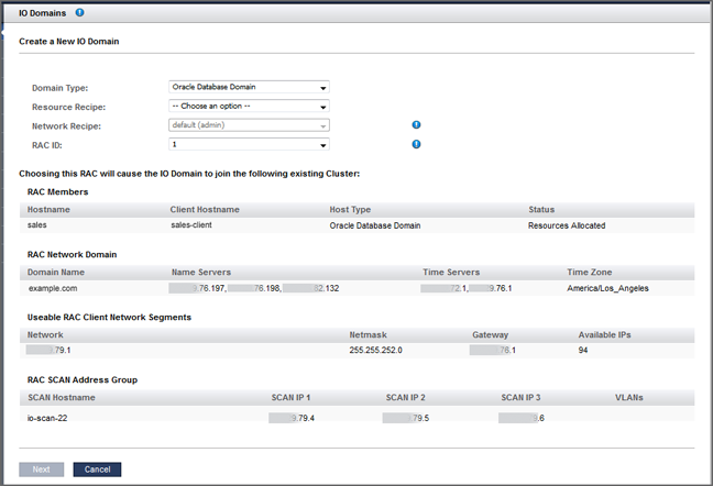 image:Screen shot showing the Create a New I/O Domain screen.