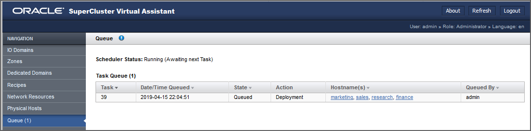 image:A screen shot showing the queue screen.