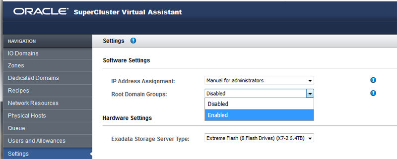 image:A screen shot showing the root domain group drop down list.