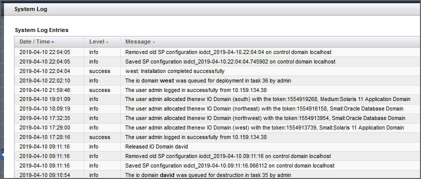 image:A screen shot showing the Systems Log screen.