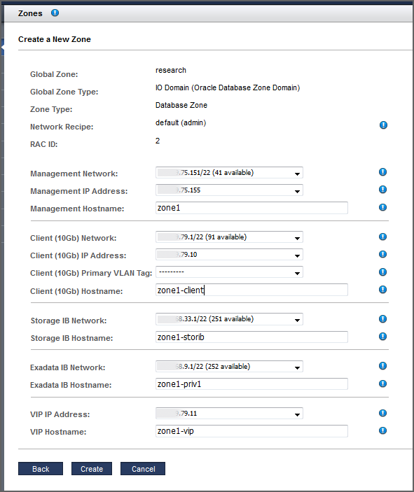 image:A screen shot showing the parameters to configure a new zone.