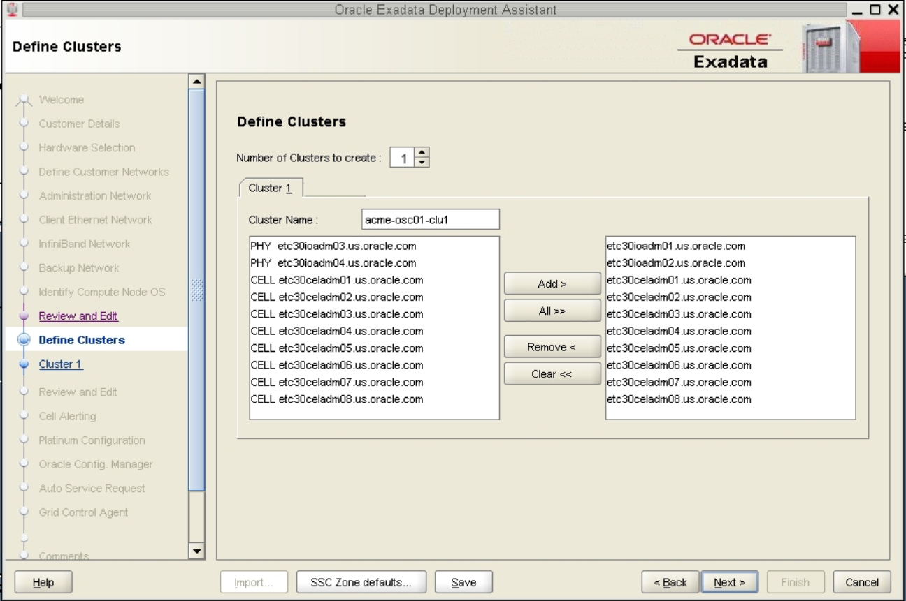 image:「Define Clusters」ページを示すスクリーンショット。