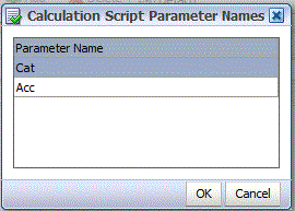 Image shows Calculation Script Parameter Names screen