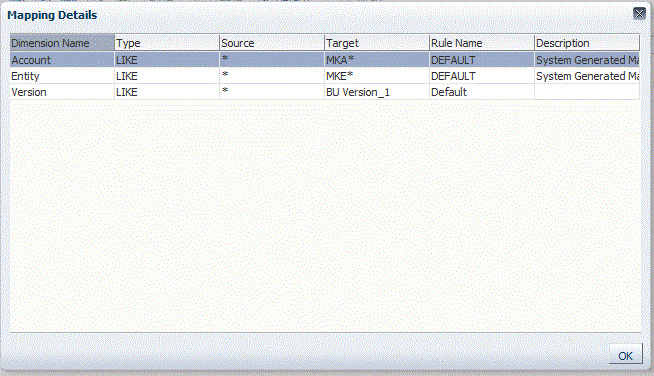 Image shows Mapping Details screen