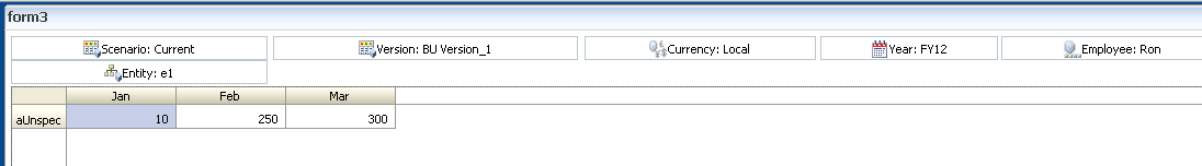 Planningアプリケーションからフラット・ファイルにデータをエクスポートするときに使用されるPlanningアプリケーション・フォームの例。