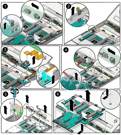 画像: マザーボードの取外し方法を示す図。