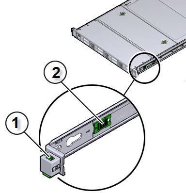 スライド・レールのリリース方法を示す図。 画像: スライド・レールのリリース方法を示す図。