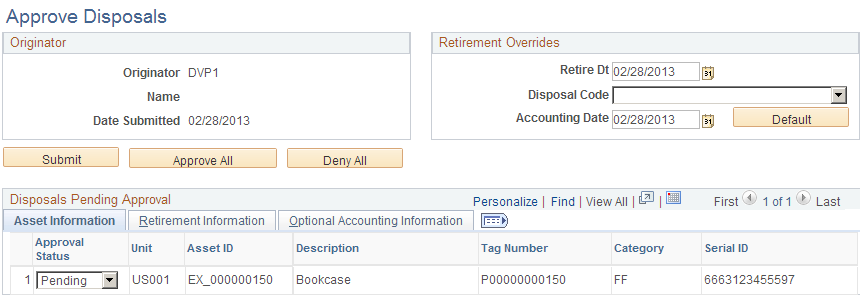 Approve Disposals page