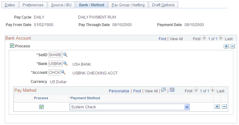 Bank / Method page