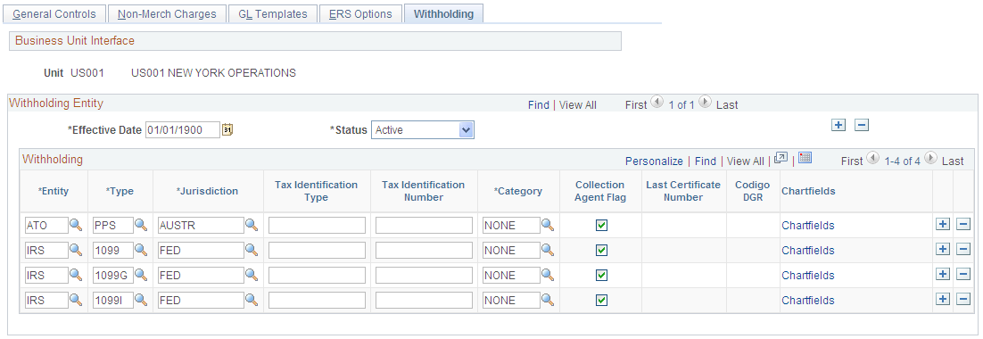 Procurement Control - Withholding page
