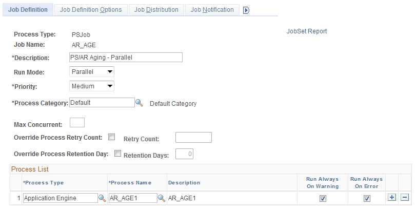 Job Definition page