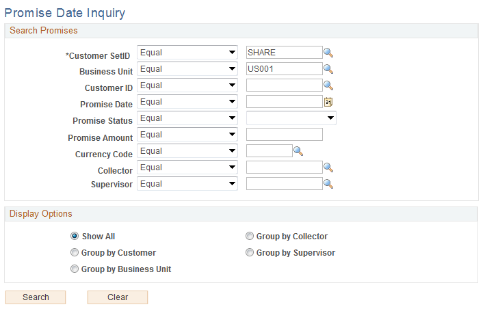 Promise Date Inquiry page (1 of 2)