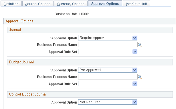Approval Options page