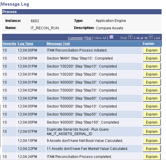 IT_RECON_RUN Message Log