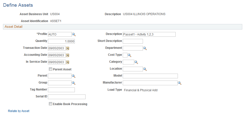 Define Assets page
