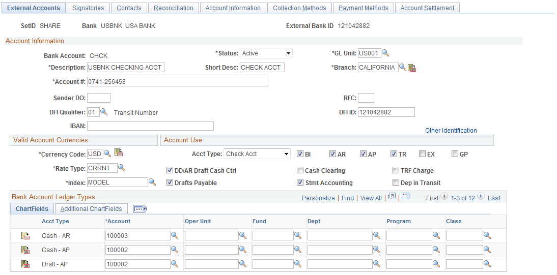 External Accounts page