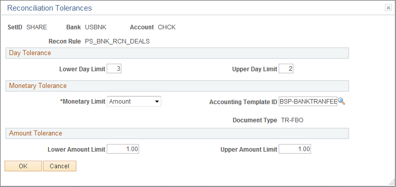 Reconciliation Tolerances page