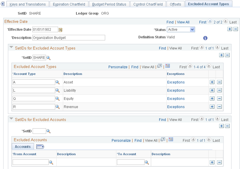 Excluded Account Types page