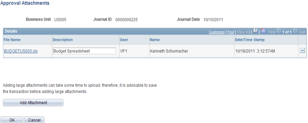 Approval Attachments page