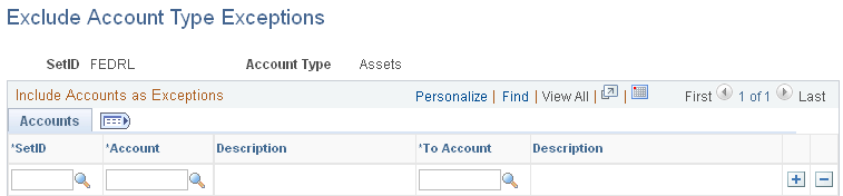Exclude Account Type Exceptions page