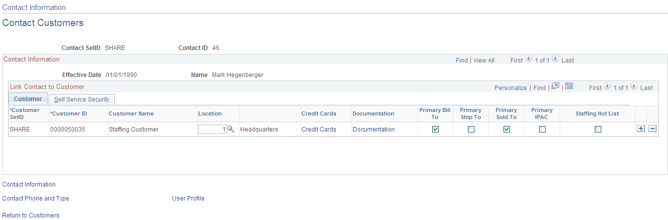 Contact Information - Contact Customers page