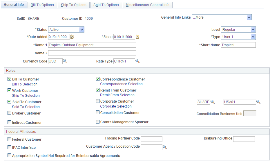 Customer Information - General Info page (1 of 2)