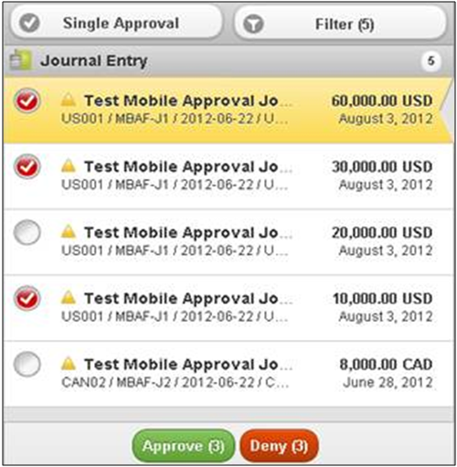 Mass Approvals page
