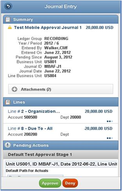 Summary, Lines, and Pending Actions page