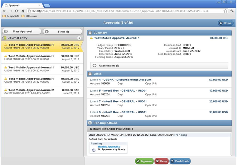 Approvals Tablet page