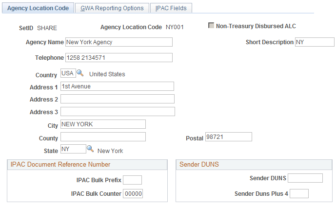 Agency Location Code page