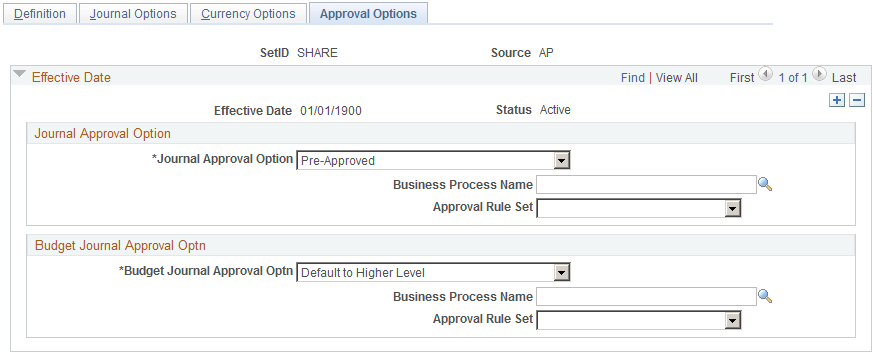 Journal Source - Approval Options