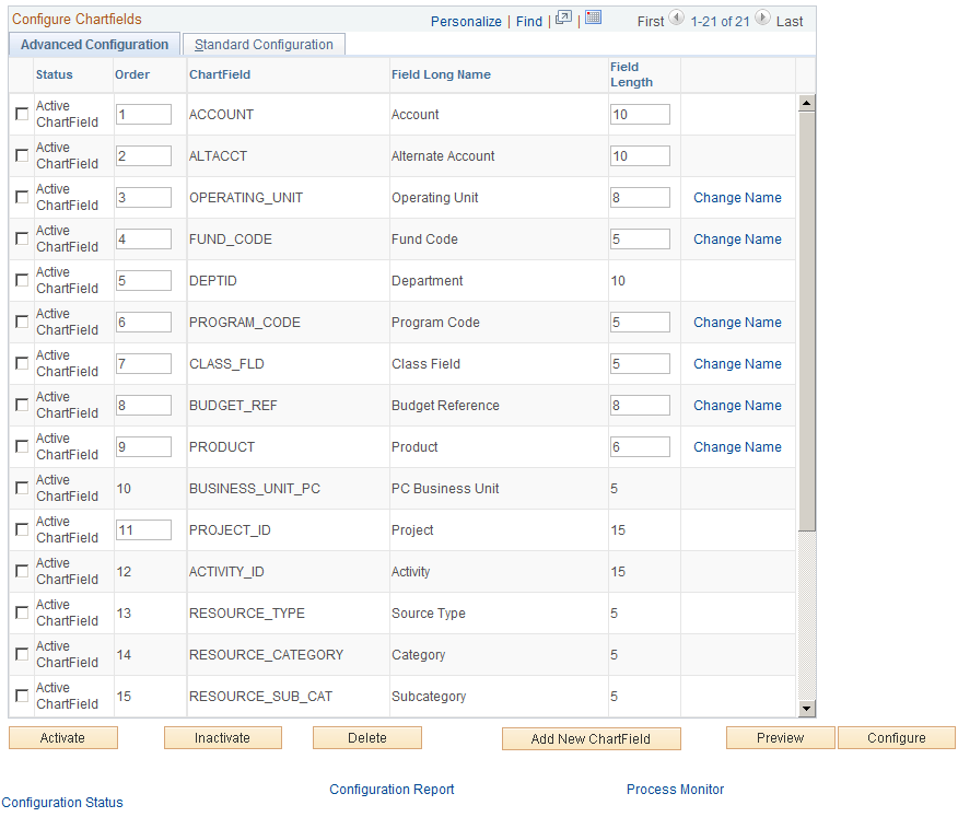 Advanced Configuration page