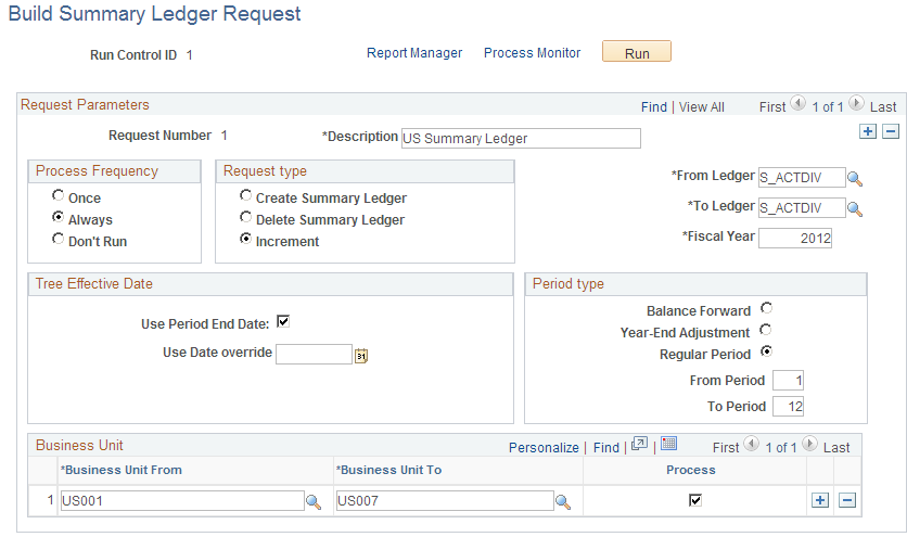 Build Summary Ledger Request page