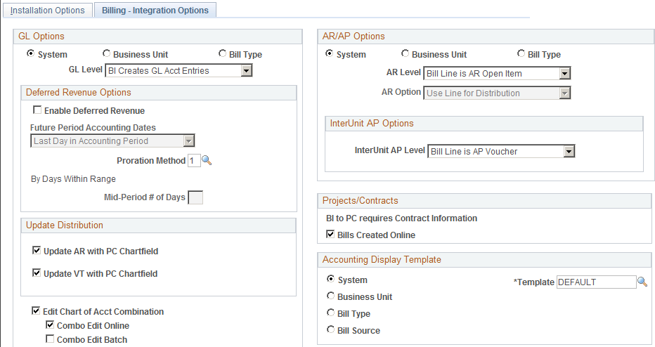 Installation Options - Integration Options page