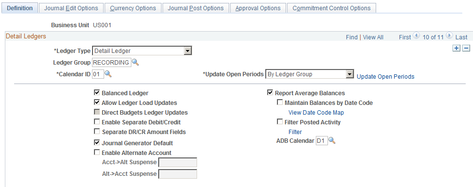 Ledgers For A Unit - Definition page