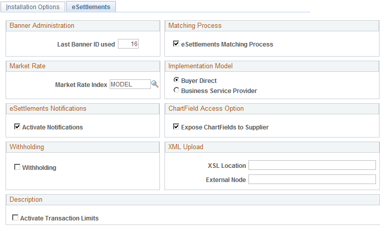 Installation Options - eSettlements page