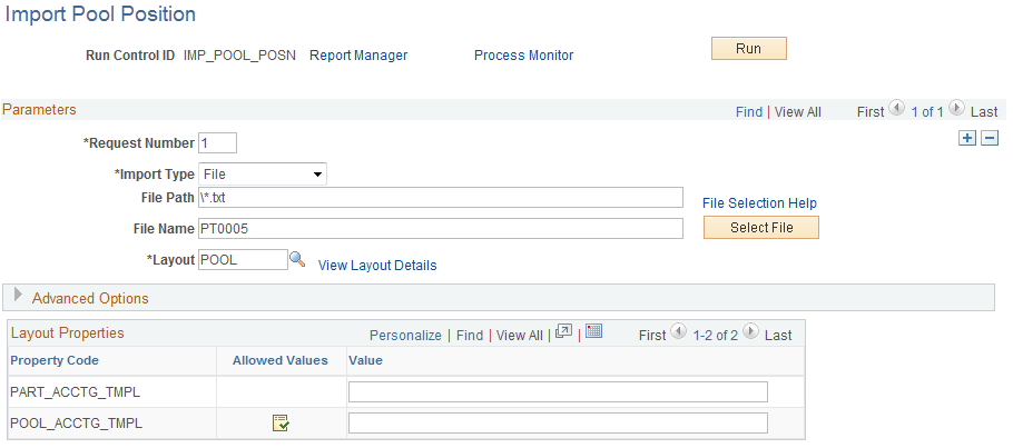 Import Pool Position page