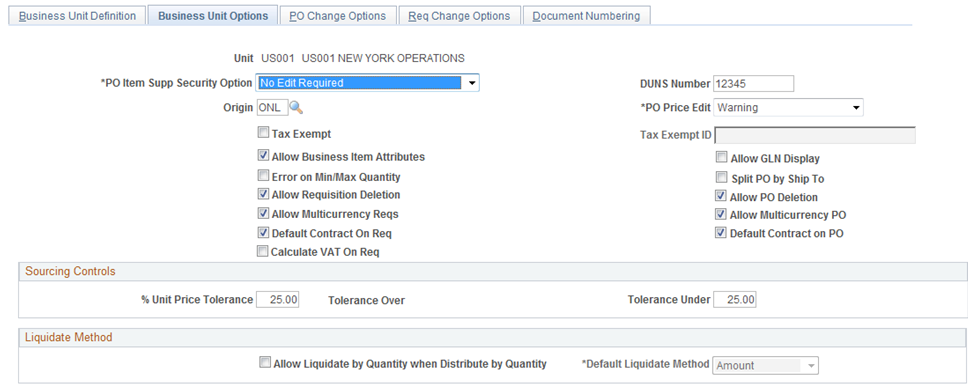 Business Unit Options Page (1of2)
