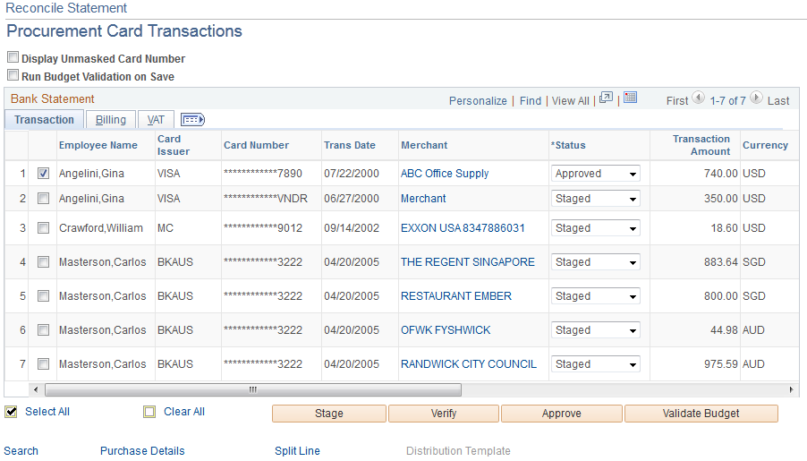 Reconcile Statement - Procurement Card Transactions