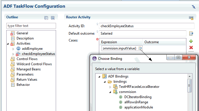 Choose binding dialog