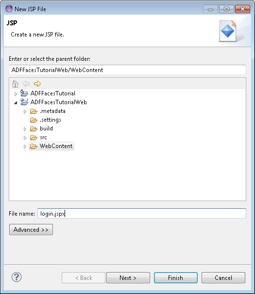 New JSP File wizard