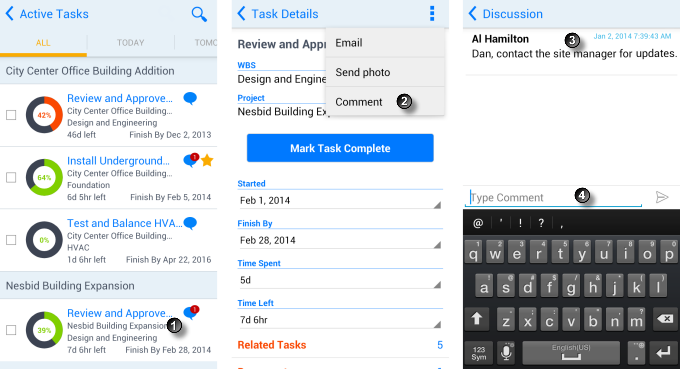 コメントを表示および投稿するための主要なコントロールおよびエリア。次の表はラベルが付いた各アイテムについて説明しています。