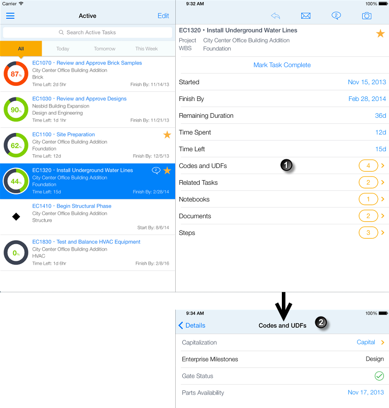 P6 Team Memberのコードおよびユーザー定義フィールドの主要なコントロールおよびインジケータ。次の表はラベルが付いた各アイテムについて説明しています。